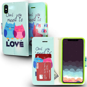 Apple iPhone X/XS Design Wallet Flap Pouch with TPU Inside - Owl Love