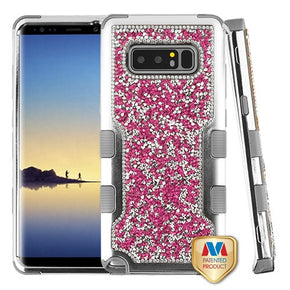 Samsung Galaxy Note 8 TUFF Vivid Hybrid Protector Cover - Silver Plating Frame & Hot Pink Mini Crystals