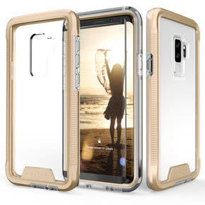 Samsung Galaxy S9 Plus ION Triple Layered Hybrid Case with Tempered Glass - Gold / Clear