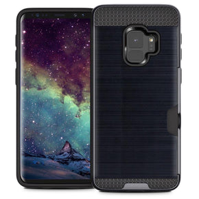 Samsung Galaxy S9 Plus Metallic Hybrid Case with Card Holder - Black