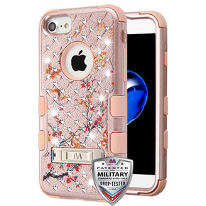 Apple iPhone 8/7 FullStar TUFF Hybrid Protector Case (with Metal Kickstand) - Butterflies in Spring Flowers / Rose Gold