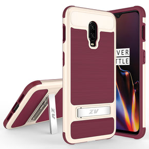 OnePlus 6T ZV Dual-Layered Hybrid Case [with Built-in Kickstand] - Burgundy / Gold