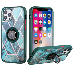 Apple iPhone 11 (6.1) Unique IMD Design Hybrid Case (with Magnetic Ring Stand) - Universe Marble / Green
