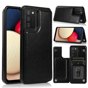 Samsung Galaxy A02s Luxury Card Holder Leather Case (w/ Magnetic Closure) - Black