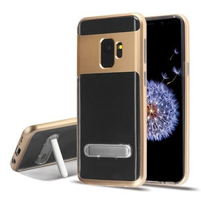Samsung Galaxy S9 Hybrid Protector Cover w/ Magnetic Metal Stand - Gold / Transparent Clear