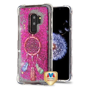 Samsung Galaxy S9 Plus TUFF Quicksand Glitter Lite Hybrid Protector Cover - Pink Dreamcatcher / Hot Pink Flowing Sparkles