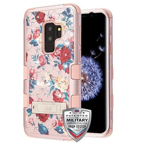 Samsung Galaxy S9 Plus TUFF Hybrid Protector Cover w/ Stand - Red and White Roses / Rose Gold / Rose Gold FullStar