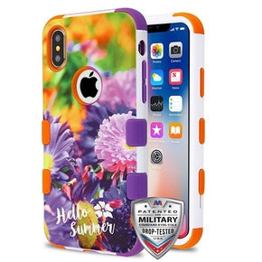 Apple iPhone X / XS TUFF Hybrid Protector Cover - Chrysanthemum Field / Orange and Purple