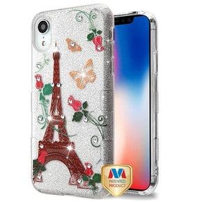 Apple iPhone XR TUFF Full Glitter Hybrid Protector Cover - Paris Monarch Butterflies Diamante