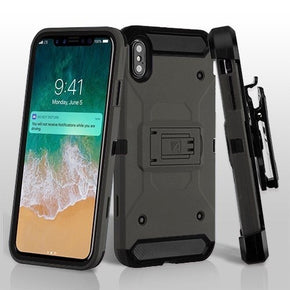 Apple iPhone XS Max 3-in-1 Kinetic Hybrid Protector Cover Combo (with Holster) - Dark Grey / Black