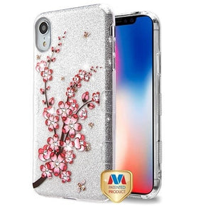 Apple iPhone XR TUFF Full Glitter Hybrid Protector Cover - Spring Flowers Diamante