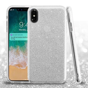 Apple iPhone XS Max Full Glitter Hybrid Protector Cover - Silver