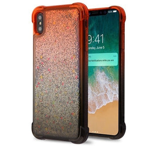 Apple iPhone XS Max Glitter Hybrid Protector Cover - Red and Black / Silver Confetti Quicksand