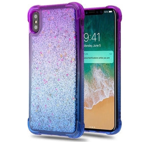 Apple iPhone XS Max Quicksand Glitter Hybrid Protector Cover - Purple and Blue / Silver Confetti