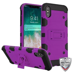 Apple iPhone XS Max 3-in-1 Storm Tank Hybrid Protector Cover with Kickstand - Purple / Black