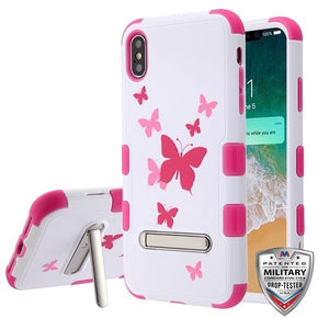 Apple iPhone XS Max TUFF Hybrid Protector Cover (w/ Metal Stand) - Butterfly Dancing / Hot Pink