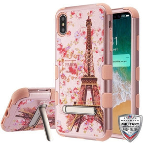 Apple iPhone XS Max TUFF Hybrid Protector Cover (w/ Metal Stand) - Paris in Bloom / Textured Rose Gold