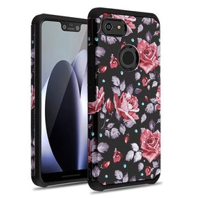 Google Pixel 3 XL Astronoot Protector Cover - Pink White Roses / Black