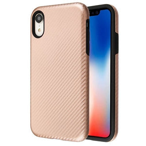 Apple iPhone XR Fuse Hybrid Protector Cover- Rose Gold Carbon Fiber Texture / Black TPU