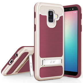Samsung Galaxy A6 ZV Dual-Layered Hybrid Case [with Built-in Kickstand] - Burgundy / Gold