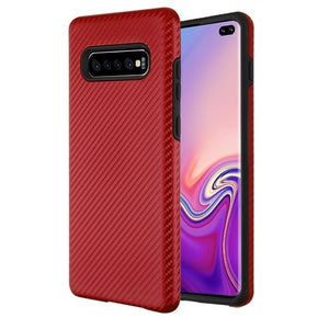 Samsung Galaxy S10 Plus Fuse Hybrid Protector Cover - Red Carbon Fiber / Black