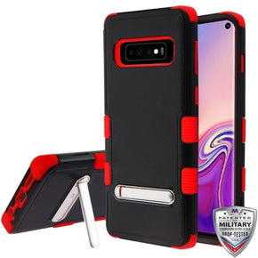 Samsung Galaxy S10 TUFF Hybrid Protector Cover w/ Stand - Natural Black / Red
