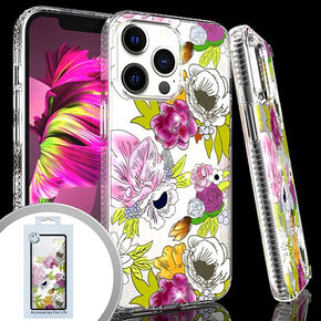 Apple iPhone 13 Pro (6.1) IMD Transparent Clear Glitter Design Case - Floral