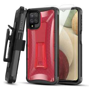 Samsung Galaxy A12 5G Warrior Series Case with Holster and Tempered Glass - Red