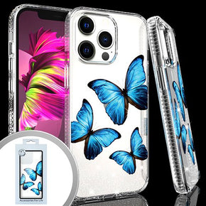 Apple iPhone 13 Pro (6.1) IMD Transparent Clear Glitter Design Case - Butterflies