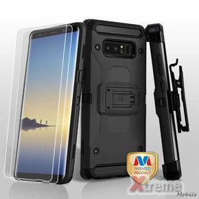 Samsung Galaxy Note 8 3-in-1 Kinetic Hybrid Holster Combo Case with Twin Screen Protectors - Black / Black