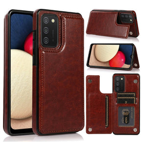 Samsung Galaxy A02s Luxury Card Holder Leather Case (w/ Magnetic Closure) - Brown