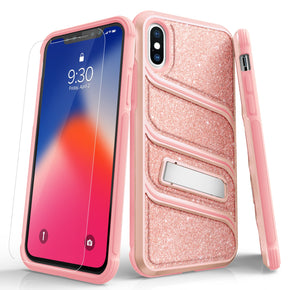 Apple iPhone XS/X BOLT X Series Case [with Kickstand and Tempered Glass] - Glitter Pink