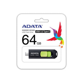 ADATA 64GB Type-C Retractable Flash Drive - Black / Green