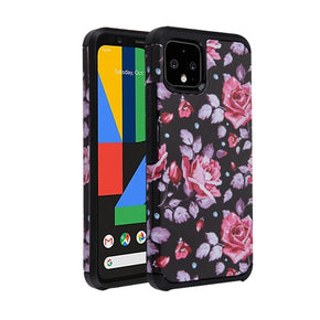 Google Pixel 4 Astronoot Protector Cover - Pink White Roses / Black