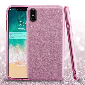 Apple iPhone XS Max Hybrid Protector Cover - Pink Full Glitter