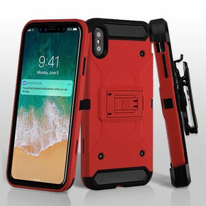 Apple iPhone XS Max 3-in-1 Kinetic Hybrid Protector Cover Combo (with Holster) - Red / Black