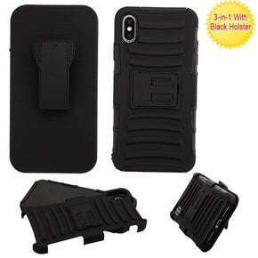 Apple iPhone Xs Max Advanced Armor Stand Protector Cover Combo w/ Black Holster - Black / Black