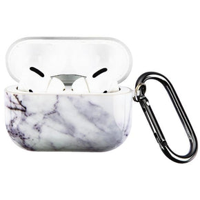 Apple AirPods Pro Design TPU Protective Case (w/ Keychain) - White Marble