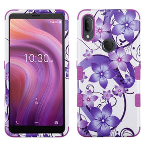 Alcatel 3V (2019) TUFF Series Design Hybrid Case - Purple Hibiscus
