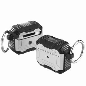 Apple AirPods Pro Rugged Shockproof Hybrid Case (w/ Keychain) - Silver / Black