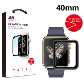 Apple Watch 40mm 3D Carbon Fiber Full Coverage Soft Edge Tempered Glass Screen Protector - Black