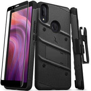 Alcatel 3V (2019) BOLT Series Combo Case (w/ Kickstand, Holster, and Tempered Glass)