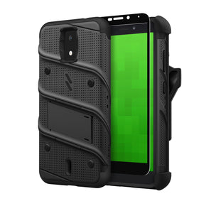 Cricket Debut Bolt Series Combo Case (with Kickstand, Holster, and Tempered Glass) - Black / Black