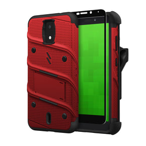 Cricket Debut Bolt Series Combo Case (with Kickstand, Holster, and Tempered Glass) - Red/Black