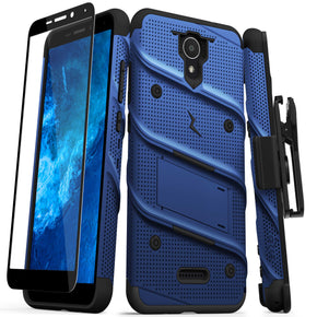 Cricket Icon 2 Bolt Series Combo Case (with Kickstand, Holster, and Tempered Glass) - Blue / Black