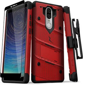 Coolpad Legacy BOLT Series Combo Case [with Built-in Kickstand, Holster, and Tempered Glass] - Red / Black