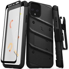 Google Pixel 4 BOLT Series Combo Case [with Kickstand, Holster, and Tempered Glass]