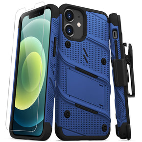 Apple iPhone 12 mini (5.4) Bolt Series Combo Case (with Kickstand, Holster, and Tempered Glass) - Blue / Black