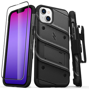 Apple iPhone 14 Plus (6.7) Bolt Series Combo Case (with Kickstand, Holster, and Tempered Glass) - Black / Black
