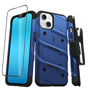 Apple iPhone 14 (6.1) Bolt Series Combo Case (with Kickstand, Holster, and Tempered Glass) - Blue / Black